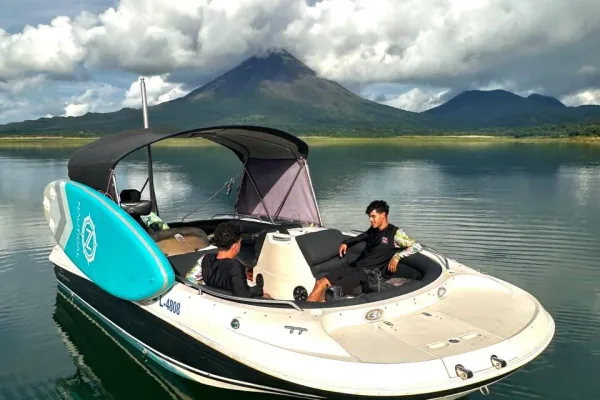 Lake Arenal Private Deck Boat Cruise with Paddleboards